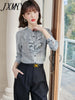 imCharms Plaid Chiffon Shirt Ladies 2023 Spring Design Loose Elegant Temperament Top Ruffled Long Sleeve Shirt