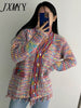 imCharms Rainbow Contrast Color Temperament V-Neck Sweater Coat Women's Loose Lazy Wind Tassel Knitted Cardigan Top Trendy