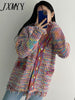 imCharms Rainbow Contrast Color Temperament V-Neck Sweater Coat Women's Loose Lazy Wind Tassel Knitted Cardigan Top Trendy