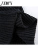 imCharms Retro Temperament Square Collar Bubble Sleeve Solid Color Knitted Top Women's Fall/Winter Slimming Waist Sweater