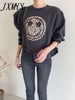 imCharms Round Neck Leopard Print Smiley Face Casual Loose Pullover Sweater Women's 2023 Autumn All-Match Top