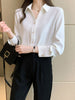 imCharms Satin Shirt Women's 2023 Autumn Loose Long-Sleeved Temperament Vertical Shirt Metal Button Thin Chiffon Shirt