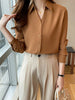 imCharms Satin Shirt Women's 2023 Autumn Loose Long-Sleeved Temperament Vertical Shirt Metal Button Thin Chiffon Shirt