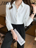 imCharms Satin Shirt Women's 2023 Autumn Loose Long-Sleeved Temperament Vertical Shirt Metal Button Thin Chiffon Shirt