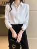 imCharms Satin Shirt Women's 2023 Autumn Loose Long-Sleeved Temperament Vertical Shirt Metal Button Thin Chiffon Shirt