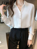 imCharms Satin Shirt Women's 2023 Autumn Loose Long-Sleeved Temperament Vertical Shirt Metal Button Thin Chiffon Shirt