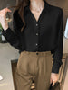 imCharms Satin Shirt Women's 2023 Autumn Loose Long-Sleeved Temperament Vertical Shirt Metal Button Thin Chiffon Shirt