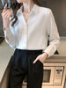 imCharms Satin Shirt Women's 2023 Autumn Loose Long-Sleeved Temperament Vertical Shirt Metal Button Thin Chiffon Shirt