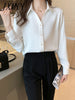 imCharms Satin Shirt Women's 2023 Autumn Loose Long-Sleeved Temperament Vertical Shirt Metal Button Thin Chiffon Shirt