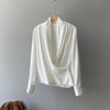 imCharms Satin V-Neck Shirt Women's 2023 Spring French Temperament Elegant Drape Long-Sleeved Top