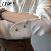 imCharms Satin V-Neck Shirt Women's 2023 Spring French Temperament Elegant Drape Long-Sleeved Top