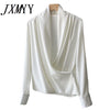 imCharms Satin V-Neck Shirt Women's 2023 Spring French Temperament Elegant Drape Long-Sleeved Top