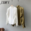 imCharms Satin V-Neck Shirt Women's 2023 Spring French Temperament Elegant Drape Long-Sleeved Top