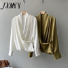 imCharms Satin V-Neck Shirt Women's 2023 Spring French Temperament Elegant Drape Long-Sleeved Top