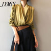 imCharms Satin V-Neck Shirt Women's 2023 Spring French Temperament Elegant Drape Long-Sleeved Top