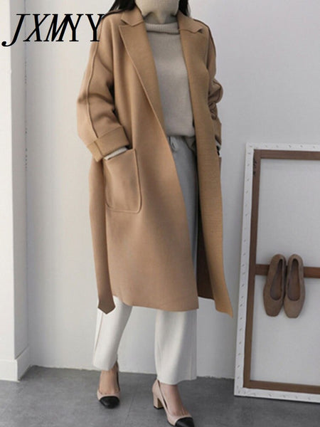 imCharms Simple Double-Sided Woolen Coat Mid-Length Coat Women's 2023 Autumn And Winter Thickened Loose And Thin Wool Coat