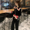 imCharms Simple Knitted Suit Women 2023 Autumn Casual Age-Reducing Wide-Leg Pants Comfortable Two-Piece Suit