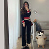 imCharms Simple Knitted Suit Women 2023 Autumn Casual Age-Reducing Wide-Leg Pants Comfortable Two-Piece Suit