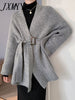 imCharms Simple Temperament Knitted Cardigan Women's Autumn And Winter Mid-Length Loose Outer Wear Lace-Up Sweater Coat