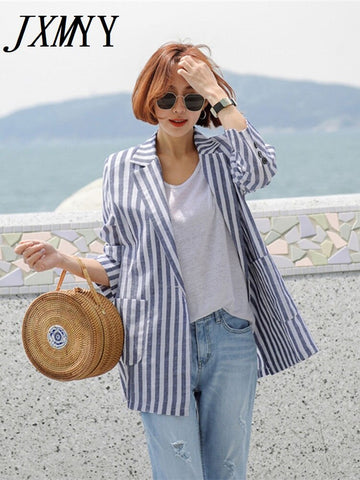 imCharms Slim Striped One-Button Suit Jacket Female 2023 Literary Cotton And Linen Retro Simple Casual Small Suit