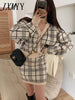 imCharms Spring And Autumn Chic Retro Contrast Color V-Neck Plaid Knitted Cardigan + Hip Skirt Short Skirt Suit Women