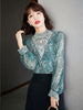 imCharms Spring And Autumn Elegant Temperament Stand-Up Collar Lace Shirt Design Embroidered Color Shirt Women's Long-Sleeved Top