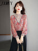 imCharms Spring And Autumn Elegant Temperament Stand-Up Collar Lace Shirt Design Embroidered Color Shirt Women's Long-Sleeved Top