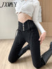 imCharms Spring And Autumn High Waist And Thin Breasted Pencil Pants Women's Casual Black Elastic Slim Pencil Pants