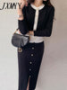 imCharms Spring And Autumn Ins Elegant Temperament Pearl Button Knitted Cardigan + High Waist Split Skirt Suit Female