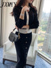 imCharms Spring And Autumn Ins Elegant Temperament Pearl Button Knitted Cardigan + High Waist Split Skirt Suit Female