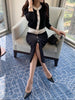 imCharms Spring And Autumn Ins Elegant Temperament Pearl Button Knitted Cardigan + High Waist Split Skirt Suit Female