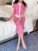 imCharms Spring And Autumn Ins Elegant Temperament Pearl Button Knitted Cardigan + High Waist Split Skirt Suit Female