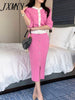 imCharms Spring And Autumn Ins Elegant Temperament Pearl Button Knitted Cardigan + High Waist Split Skirt Suit Female