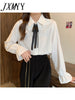 imCharms Spring And Autumn Long-Sleeved Tops College Style Ruffles Sweet Chic And Elegant Temperament Thin Shirt Women