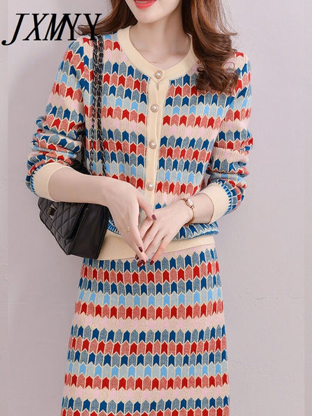 imCharms Spring And Autumn Elegant Temperament Knitted Suit Suit Skirt Sweater Knitted Skirt Women's Clothing