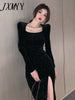 imCharms Spring And Autumn Elegant Temperament Ladies Dress Sexy Square Collar High Slit Sparkling Dress Long Skirt