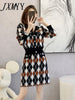 imCharms Spring And Autumn Long-Sleeved Doll Collar Ruffled Knitted Elegant Temperament Sweater Skirt Two-Piece Set