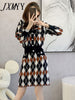 imCharms Spring And Autumn Long-Sleeved Doll Collar Ruffled Knitted Elegant Temperament Sweater Skirt Two-Piece Set