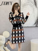 imCharms Spring And Autumn Long-Sleeved Doll Collar Ruffled Knitted Elegant Temperament Sweater Skirt Two-Piece Set
