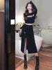 imCharms Spring And Autumn Women's Thin Printed Long-Sleeved Short Top High-Waisted split Skirt Casual Two-Piece Tide