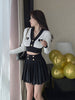 imCharms Spring And Autumn Sexy Waistless Color Matching Short Temperament V-Neck Sweater Pleated Skirt Ladies Suit Skirt