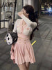 imCharms Spring And Autumn Sexy Waistless Color Matching Short Temperament V-Neck Sweater Pleated Skirt Ladies Suit Skirt
