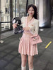 imCharms Spring And Autumn Sexy Waistless Color Matching Short Temperament V-Neck Sweater Pleated Skirt Ladies Suit Skirt