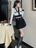 imCharms Spring And Autumn Sexy Waistless Color Matching Short Temperament V-Neck Sweater Pleated Skirt Ladies Suit Skirt