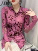 imCharms Spring And Autumn Temperament Mesh Printing Long-Sleeved Shirt Women's All-Match Sexy Breathable Shirt Top