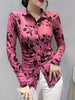 imCharms Spring And Autumn Temperament Mesh Printing Long-Sleeved Shirt Women's All-Match Sexy Breathable Shirt Top