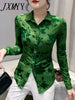 imCharms Spring And Autumn Temperament Mesh Printing Long-Sleeved Shirt Women's All-Match Sexy Breathable Shirt Top