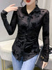 imCharms Spring And Autumn Temperament Mesh Printing Long-Sleeved Shirt Women's All-Match Sexy Breathable Shirt Top