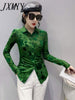 imCharms Spring And Autumn Temperament Mesh Printing Long-Sleeved Shirt Women's All-Match Sexy Breathable Shirt Top