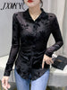 imCharms Spring And Autumn Temperament Mesh Printing Long-Sleeved Shirt Women's All-Match Sexy Breathable Shirt Top